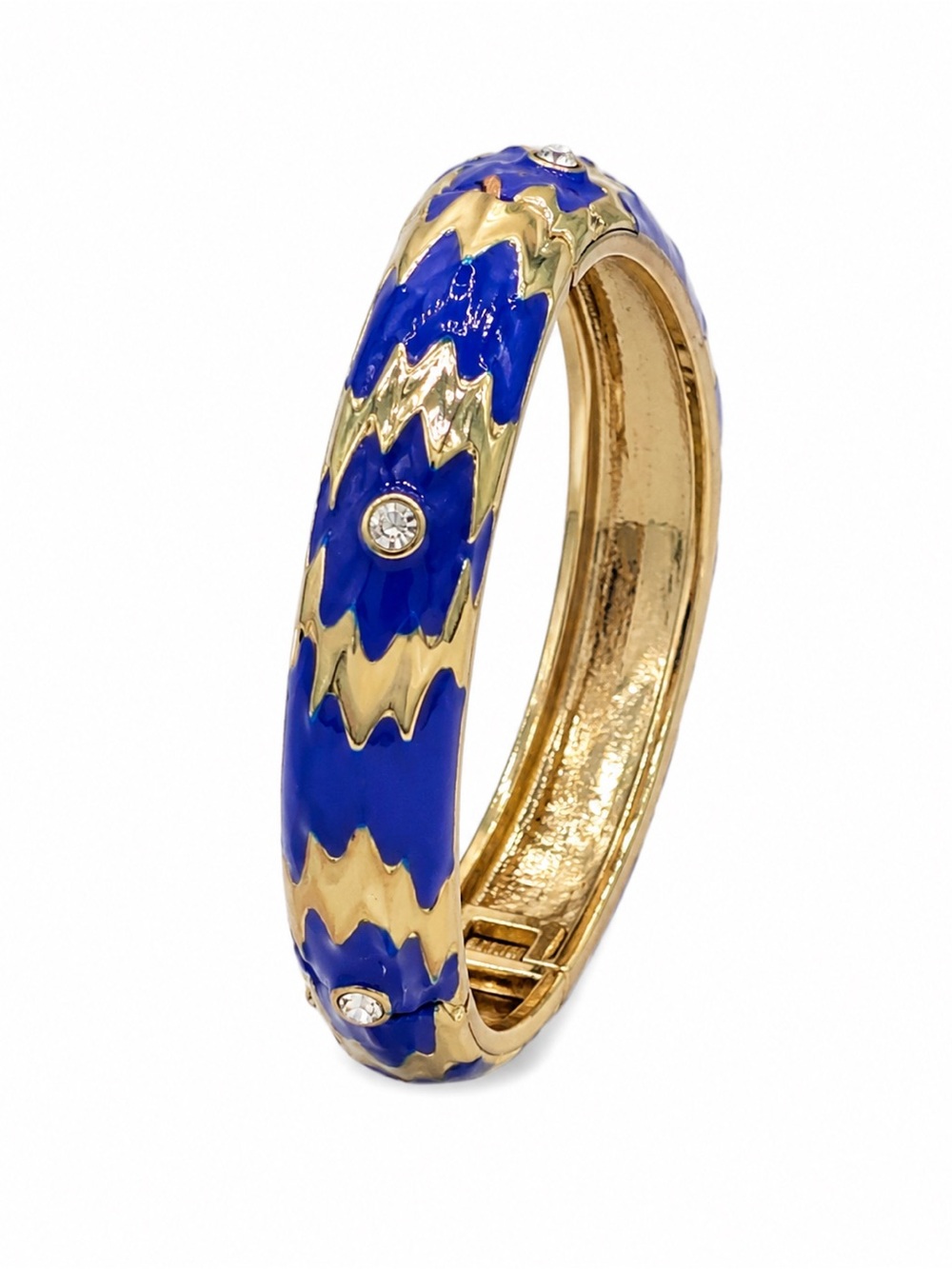 NWT Sequin NYC Blue Enamel Gold Tone Crystal Hinged Bangle Bracelet